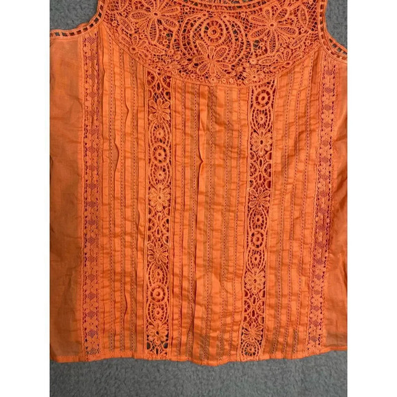 Sundance orange pintuck lace crotchet tank top boho peasant prairie light Small - Picture 3 of 9